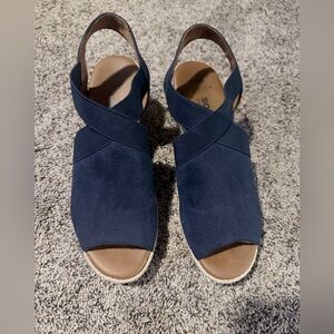 Navy Cross-Strap Wedge Sandals